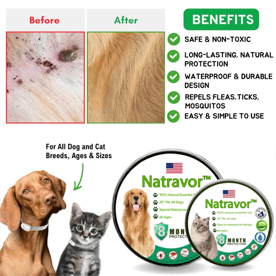 Natravor™- Natural Anti-Flea, Tick, & Mosquito Collar (Safest 8+ Months Protection)