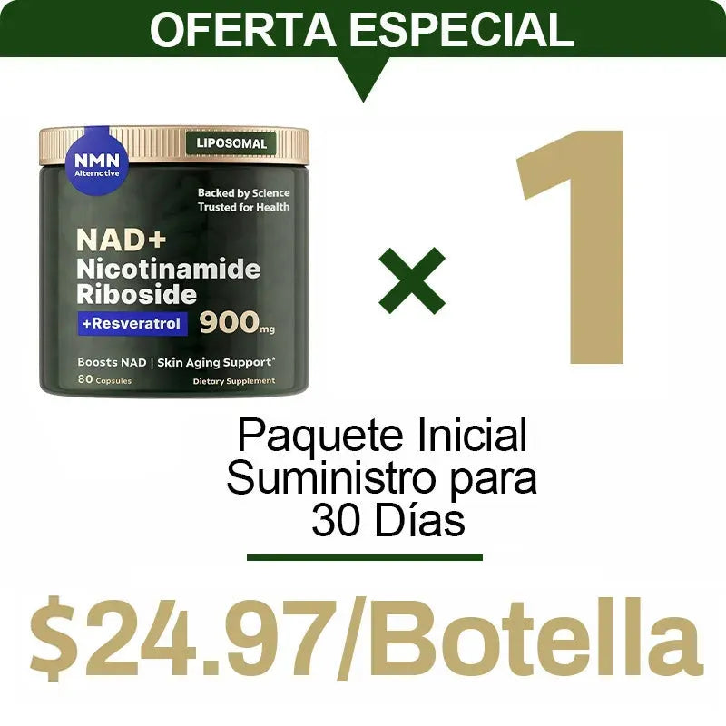 Suplemento de NAD de alta pureza (ribosida de nicotinamida liposomal, resveratrol, quercetina) para combatir el envejecimiento, generar energía y concentrarse