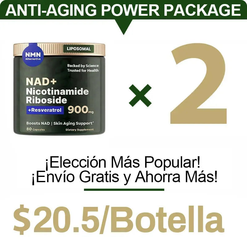 Suplemento de NAD de alta pureza (ribosida de nicotinamida liposomal, resveratrol, quercetina) para combatir el envejecimiento, generar energía y concentrarse