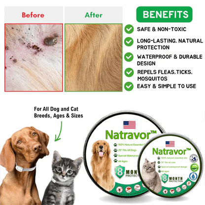 Natravor™- Natural Anti-Flea, Tick, & Mosquito Collar (Safest 8+ Months Protection)